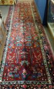 Large rich red ground, full pile, Iranian runner, bespoke all over design in red, pink, beige and