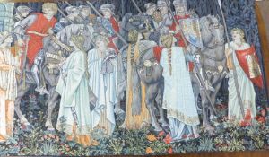 Small 20th century French machine tapestry, "La Quete du Saint Graal", 67cm x 122cm, together with a