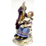 Meissen porcelain model of a gentleman and lady musicians, crossed swords mark to base and incised