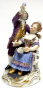 Meissen porcelain model of a gentleman and lady musicians, crossed swords mark to base and incised