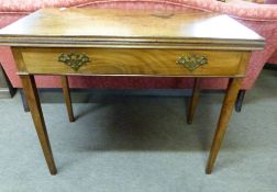 Georgian mahogany fold-top tea table of plain rectangular design, single drawer to frieze, (handle