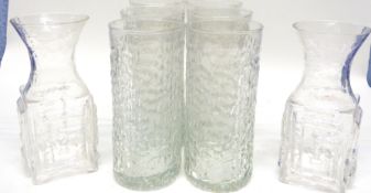 Group of Whitefriars type glasses including six tall cordial glasses and two further square