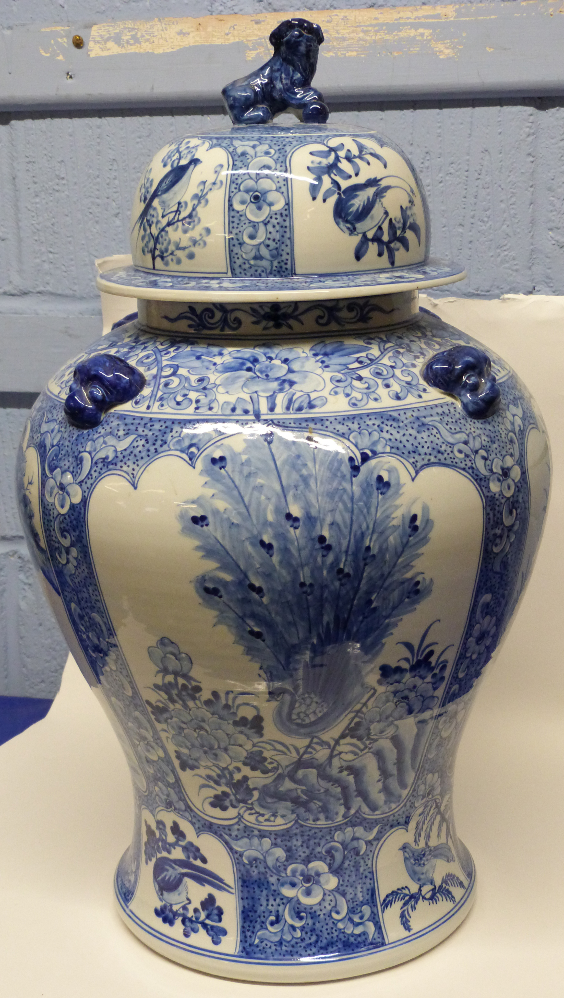 Large Chinese porcelain jar and cover modelled with panels of flowers and alternating panels of - Image 2 of 3