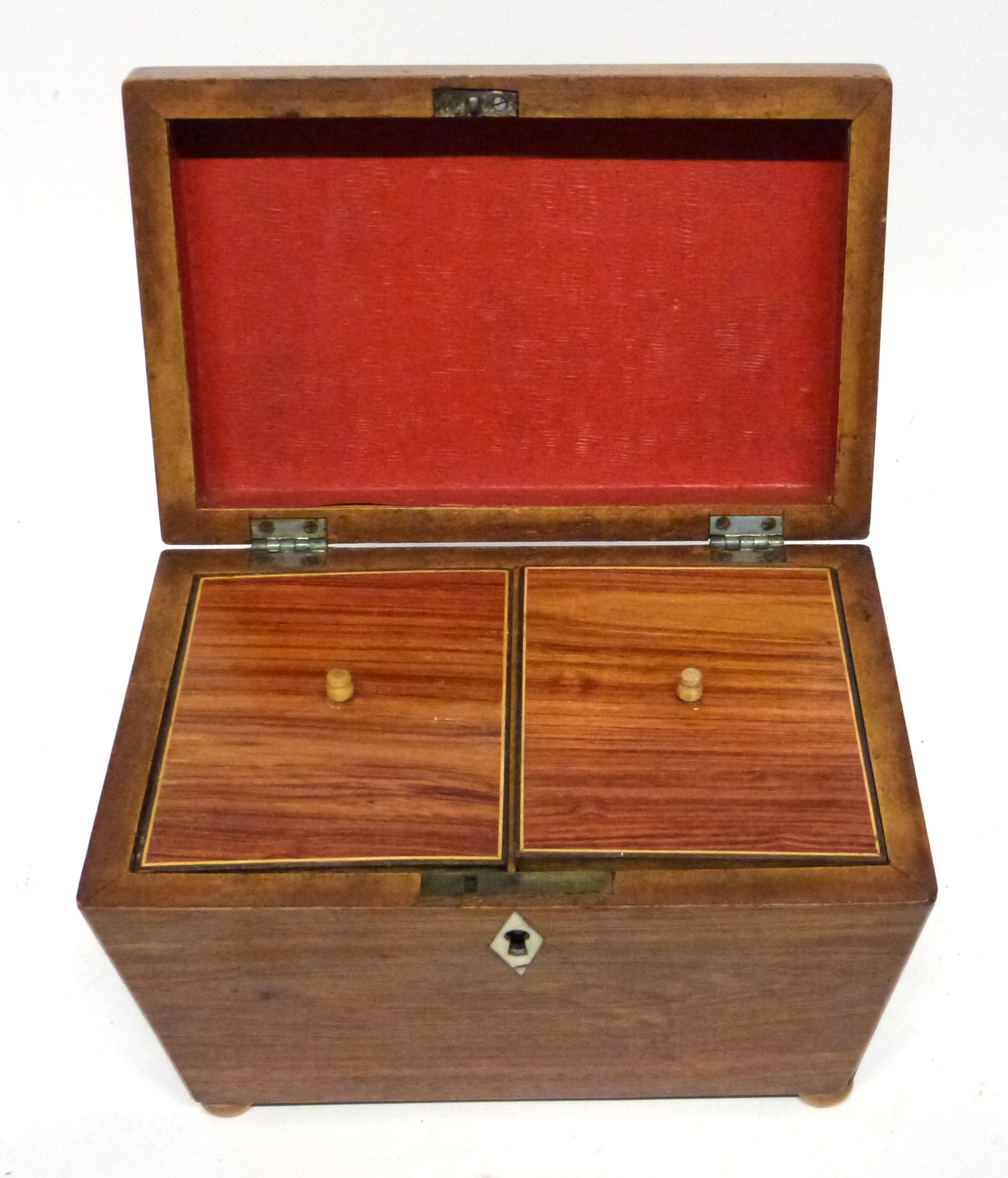 Regency style caddy with ivory inlaid escutcheon and wooden bun feet, 19cm long - Image 2 of 3