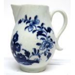 Lowestoft porcelain sparrowbeak jug decorated with a chinoiserie scene of rocks and trailing