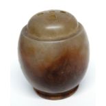 Alabaster jar and cover, the cover with pierced holes, 8cm high