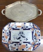 Large English porcelain meat dish together with a plated silver tray (2)