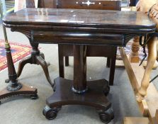 Early 19th century rosewood fold-top tea table, cylindrical column and quadruped base, 92.5cm wide