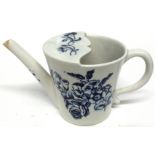 Lowestoft porcelain feeding cup decorated in underglaze blue with prints of flowers and butterflies,