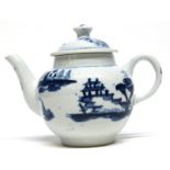 Lowestoft toy tea pot with Chinese island scenes, together with a cover with similar design