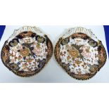 Pair of 19th century shell shaped Derby dessert dishes decorated with an Imari design and gilt