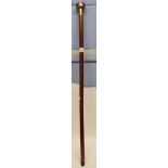 Walking cane, the top with brass mount and clock dial, 85cm long