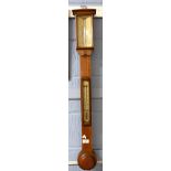 Stick barometer in light oak frame by J Lucking, Birmingham and Leeds, 90cm long