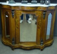 Victorian mahogany and marquetry inlaid small credenza of serpentine fronted design, having a