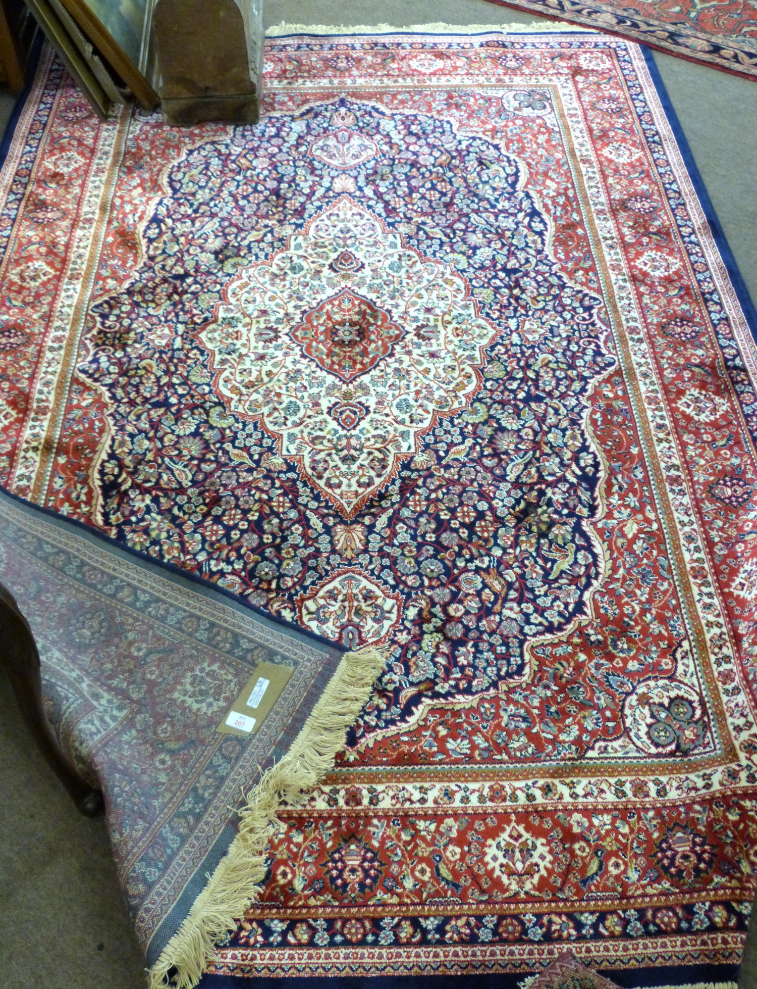 Kashmiri rich blue ground full pile floral pattern rug, 240 x 160cm
