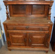 18th century and later small oak side cabinet, (constructed from period timbers), plain pediment