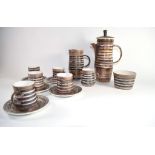 Rye Pottery coffee set comprising coffee pot, milk jug, sugar bowl and six coffee cups and