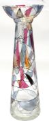 Large Art glass flower vase of cylindrical form with panels of coloured glass within a black