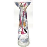 Large Art glass flower vase of cylindrical form with panels of coloured glass within a black