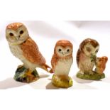 Group of two Beswick owls and a further Beatrix Potter Beswick figure of Old Mr Brown (3), largest