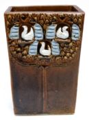 Rectangular shaped vase, the top pierced with three models of birds in a blue surround, the base