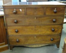 Late Georgian large mahogany chest of three short and three long drawers with turned handles,