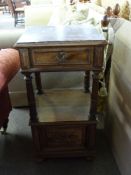 Late Victorian walnut bedside stand with inset veined marble top above a single drawer, open section
