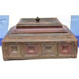 Oriental wooden box with painted decoration in red and black, 43cm long