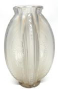 Sabino Art Deco vase of lobed frosted shape, the base engraved "Sabino France", 29cm high