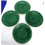 Group of green glazed 19th century Wedgwood plates with various floral designs, comprising 7