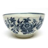 Lowestoft porcelain bowl decorated in Worcester style with the three flowers pattern, 10cm diam