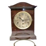 Large Edwardian mantel clock with silvered dial, mahogany case, 36cm high