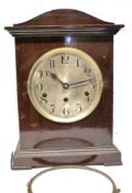 Large Edwardian mantel clock with silvered dial, mahogany case, 36cm high