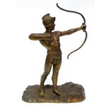 Gilt brass model of an archer in typical pose on rocky base (repair to bow), 20cm high