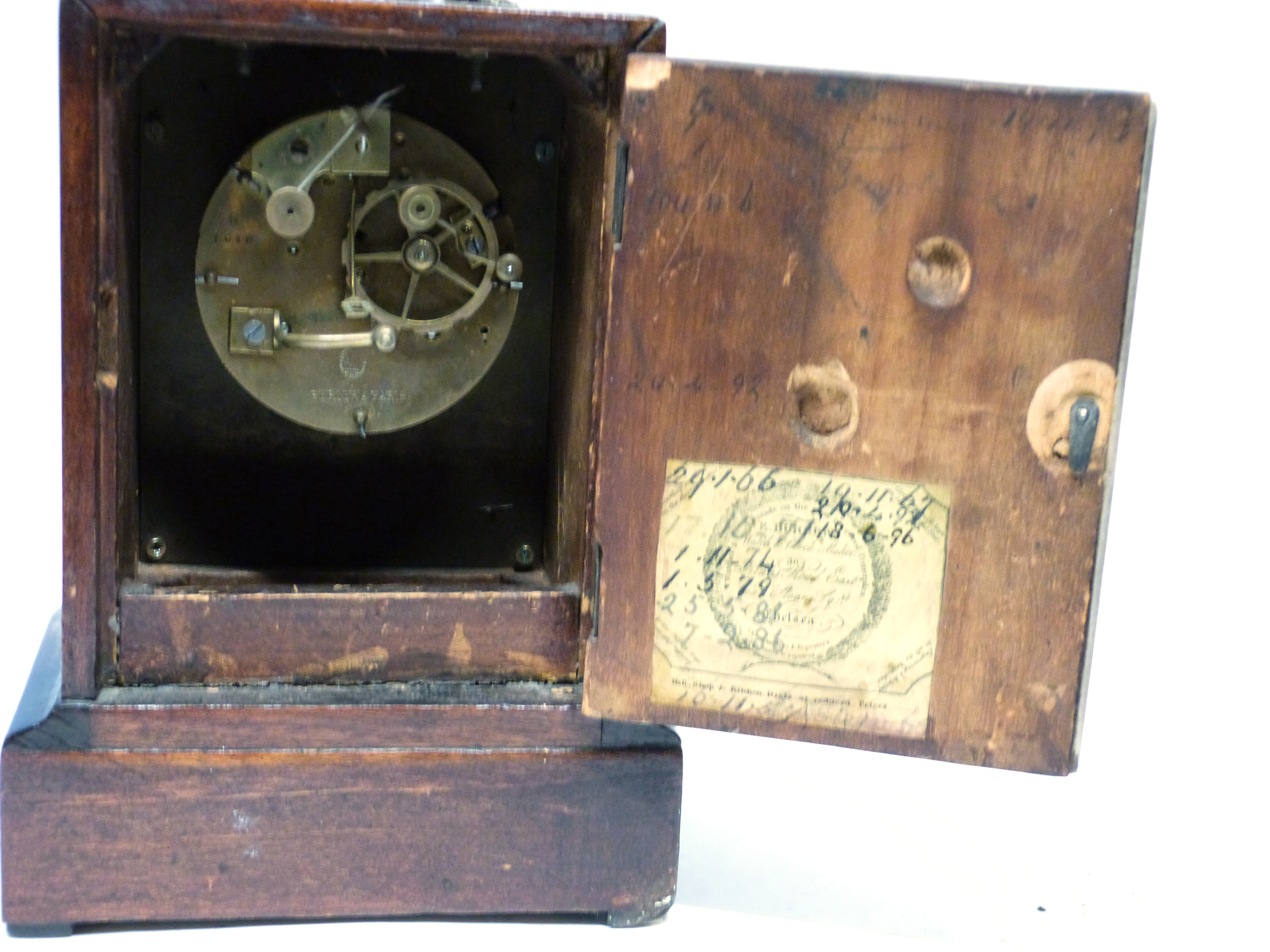 Late Victorian mantel clock in mahogany case with Roman numeral dial, 22cm high - Image 2 of 2