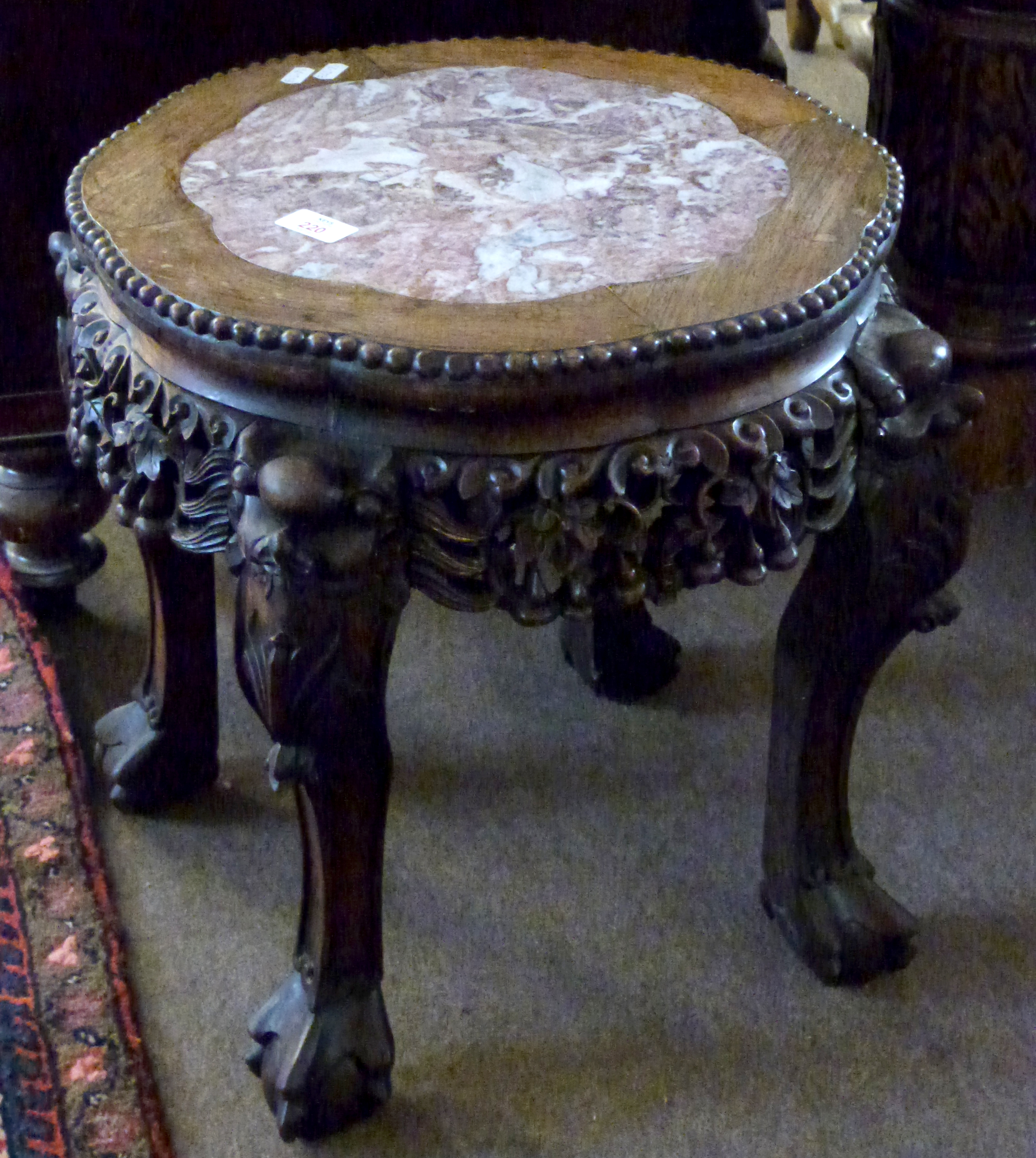 19th century Chinese carved rosewood urn stand of shaped circular form with profusely carved and - Image 2 of 2