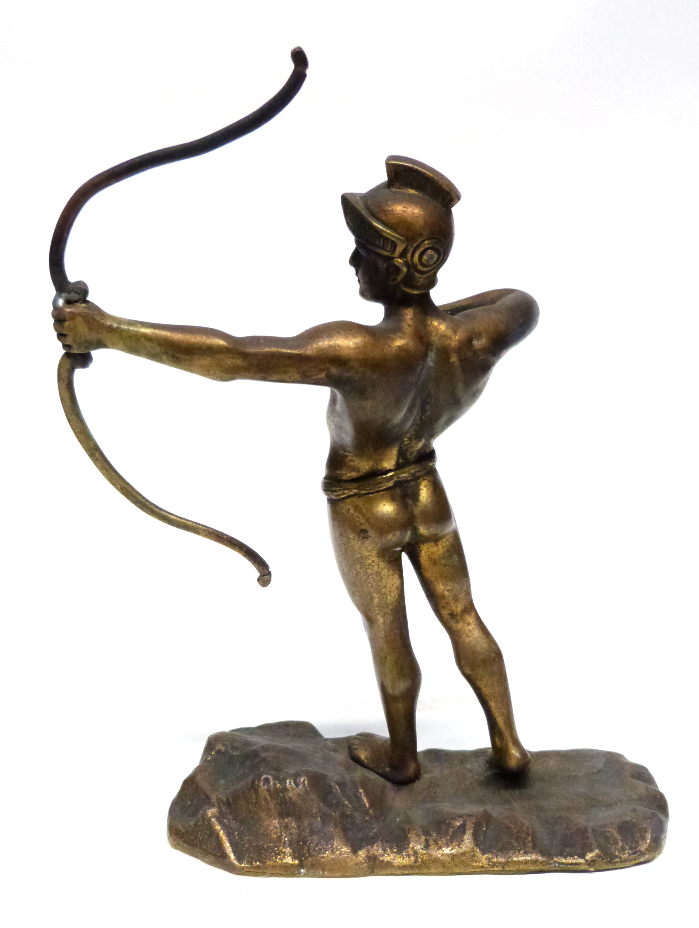 Gilt brass model of an archer in typical pose on rocky base (repair to bow), 20cm high - Image 2 of 2