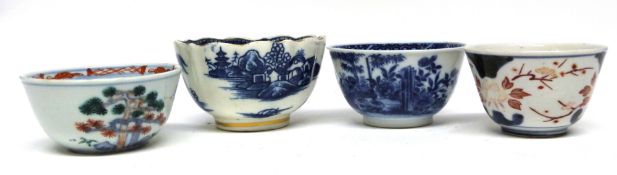 Group of Chinese 18th century tea bowls with various blue and white designs, together with a