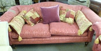 Mark Elliot contemporary pink/burgundy fabric covered three-seater sofa with serpentine back,