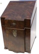19th century sloping mahogany knife box with shield escutcheon and original fittings to interior,
