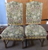 Set of six French style hardwood framed dining chairs, the backs and seats upholstered in floral