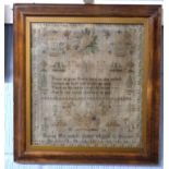 Sampler worked by Hannah Simms aged 12 dated 1856, with Biblical verse and surrounded by flowers
