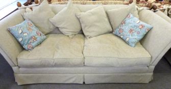 20th century Knole style two/three seater settee upholstered in beige fabric, having rope tied