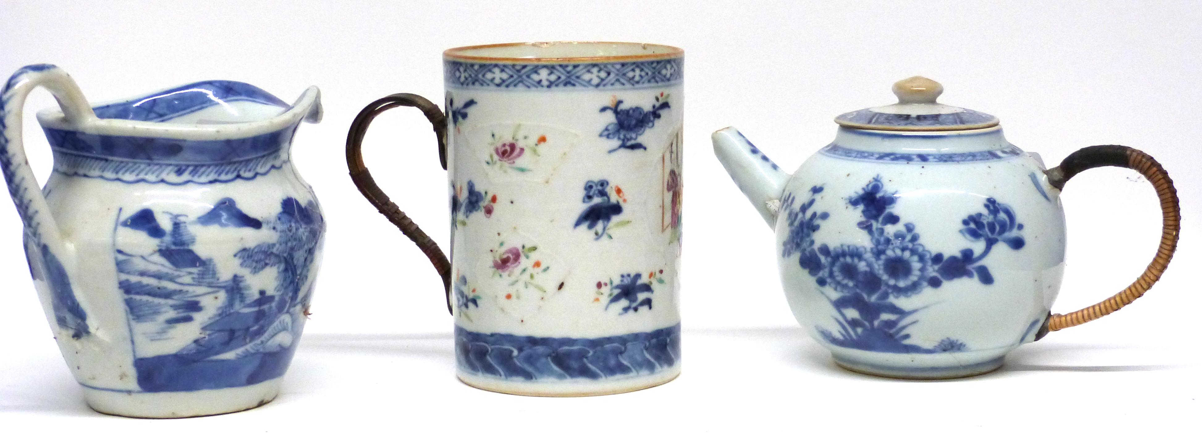 Selection of 18th/19th century Chinese porcelain including a Chinese export mug decorated in enamels