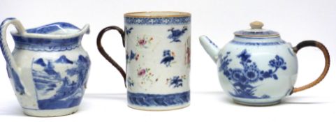 Selection of 18th/19th century Chinese porcelain including a Chinese export mug decorated in enamels