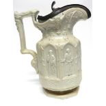 19th century Charles Meigh Apostles jug with metal cover, 22cm high