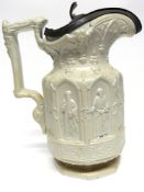 19th century Charles Meigh Apostles jug with metal cover, 22cm high