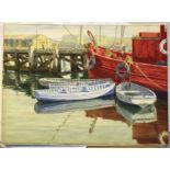 Douglas N Went, "The Red Tug", watercolour, signed and dated 1947 lower right, 22 x 27cm, unframed