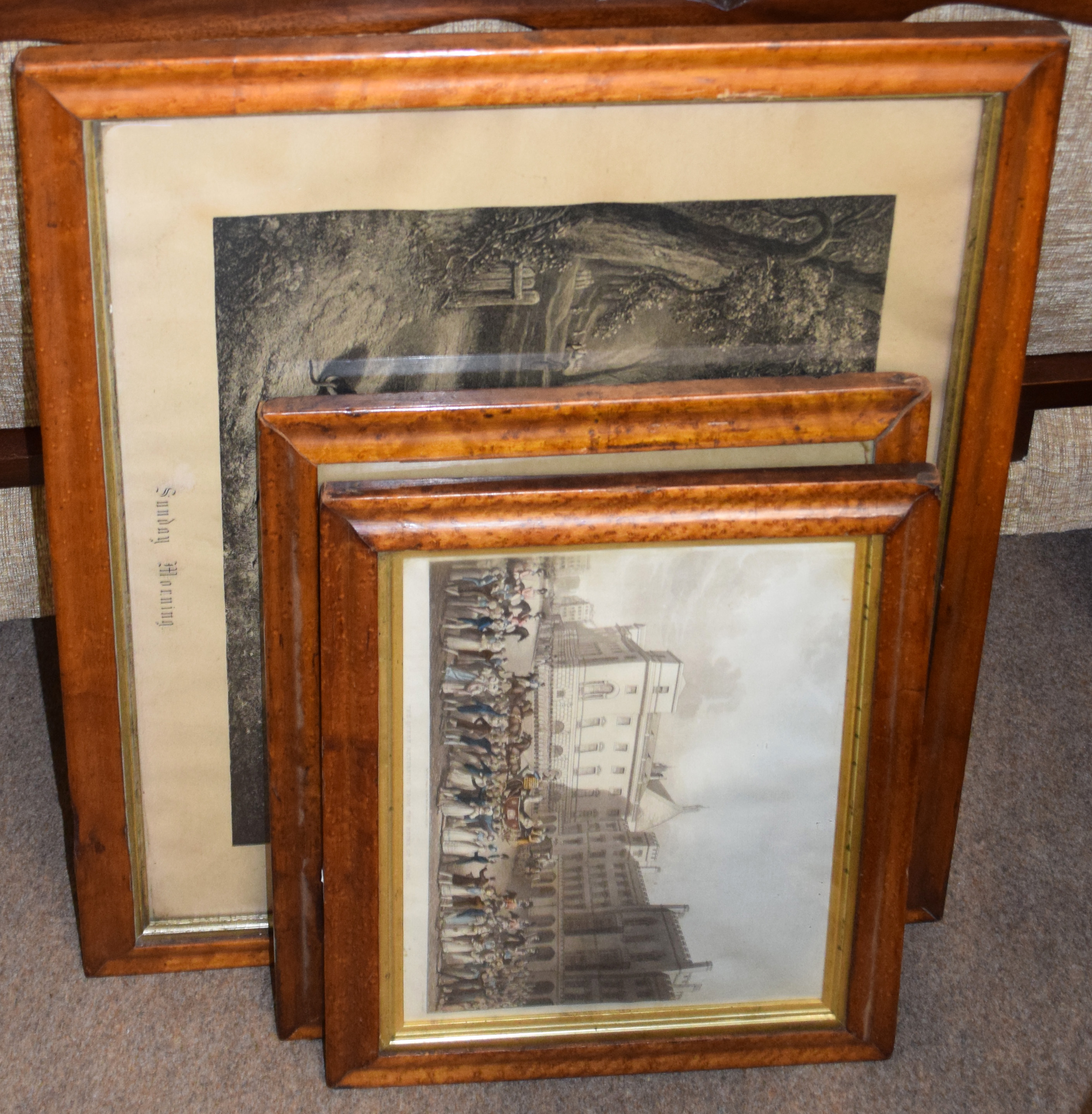 Group of three Victorian maple veneered picture frames, assorted sizes (3)