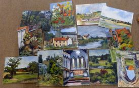 Diana M Perowne, Landscapes etc, group of 63 oils on board, some signed, each approx 40 x 30cm,